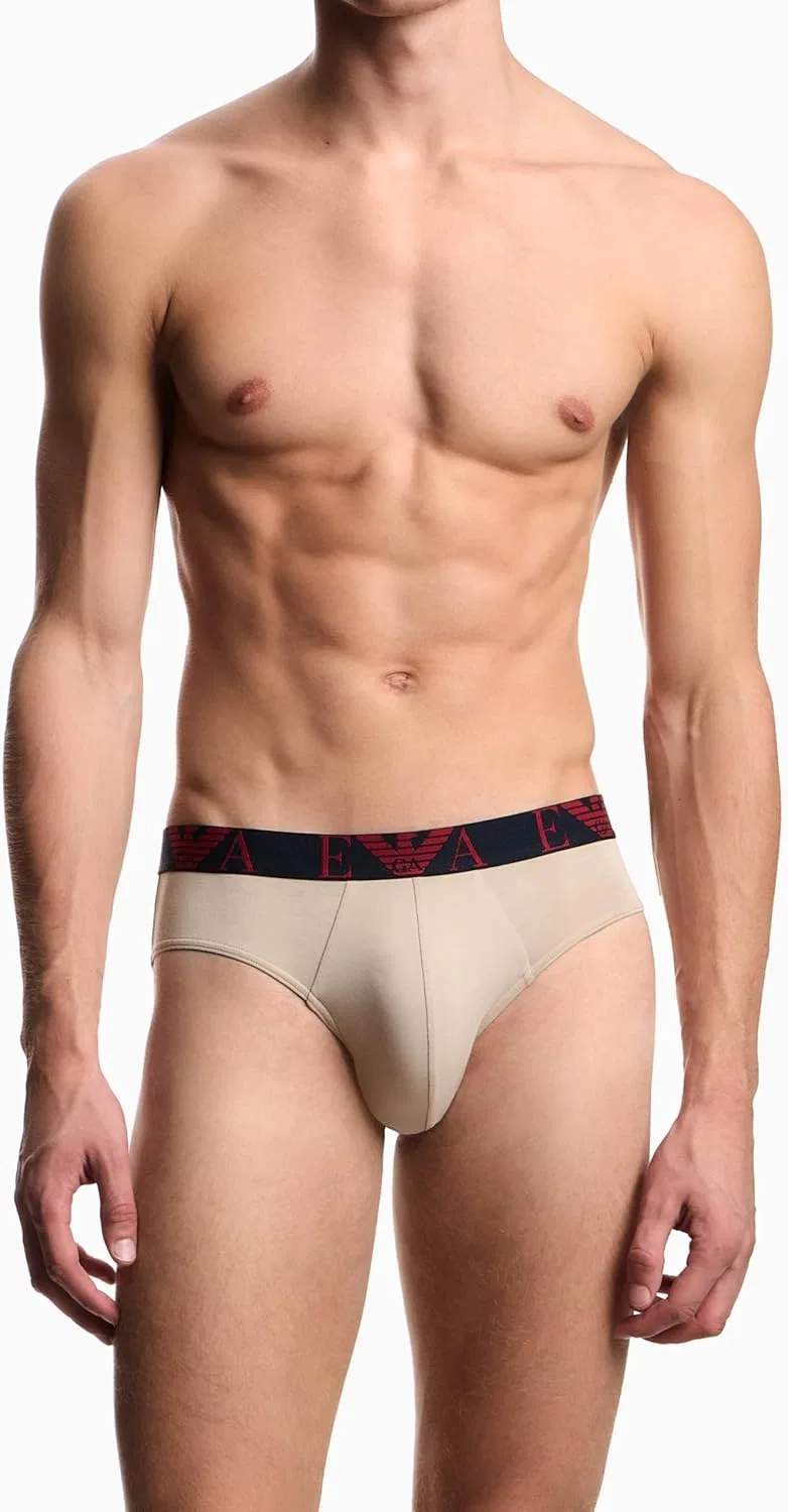Брифы Monogram 3-pack, Emporio Armani, Орех/Синий/Скутер — фото 3