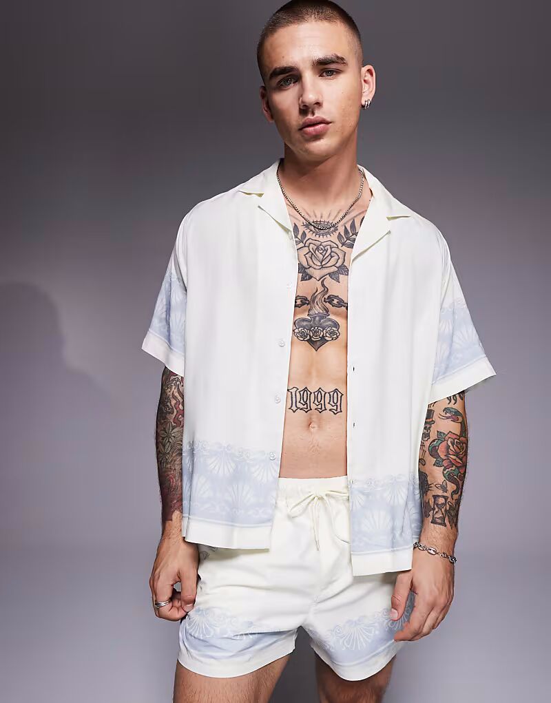 

Рубашка свободного кроя с каймой кремового цвета Asos Design