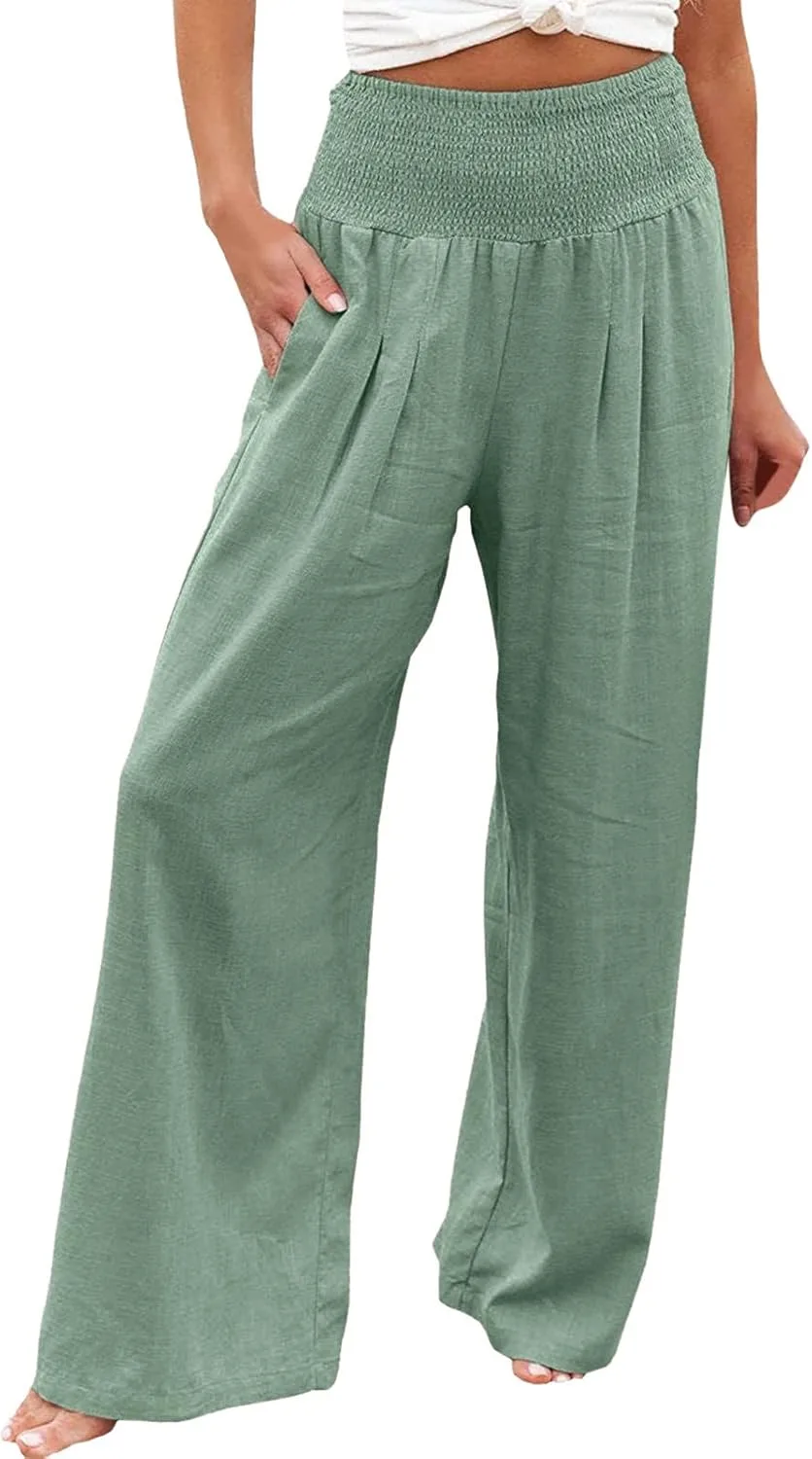 

Женские льняные брюки Flowy Linen Pants летние casual высокие Plus Size широкие