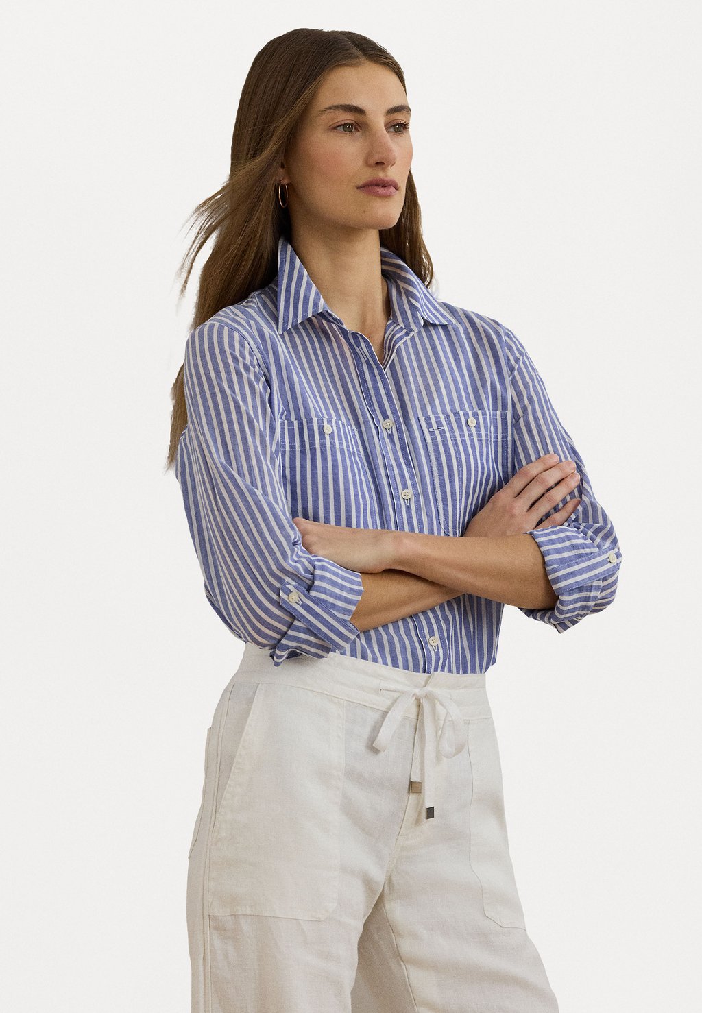 

Блузка на пуговицах RELAXED FIT VOILE ROLL TAB SLEEVE SHIRT Lauren Ralph Lauren, синий