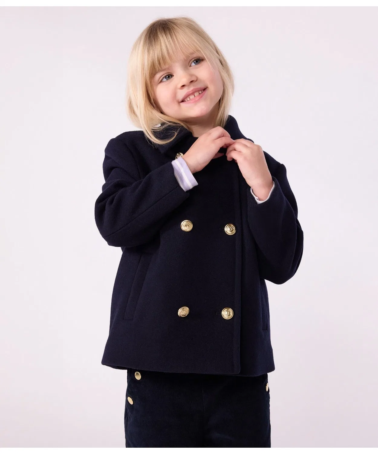 Пальто P-пальто модернизированное Petite Bateau, 70% шерсти, тёмно-синий