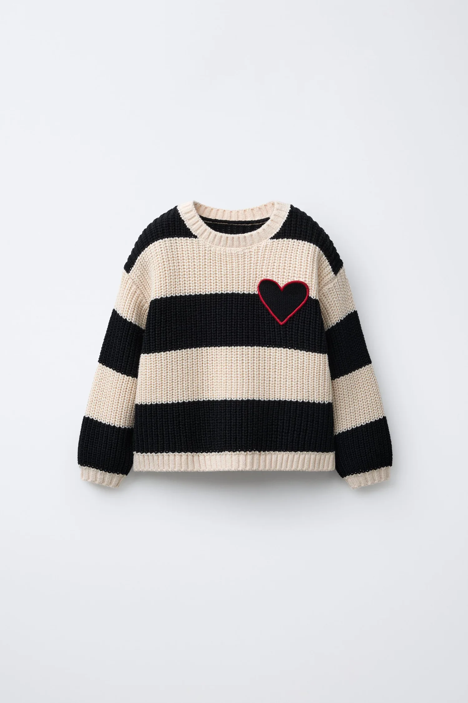 Вязаный джемпер в полоску с сердечками Zara, экрю/черный