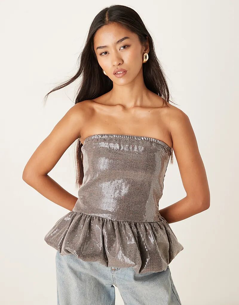 

Топ-бандо Motel Seada с баской и пайетками, серебристый