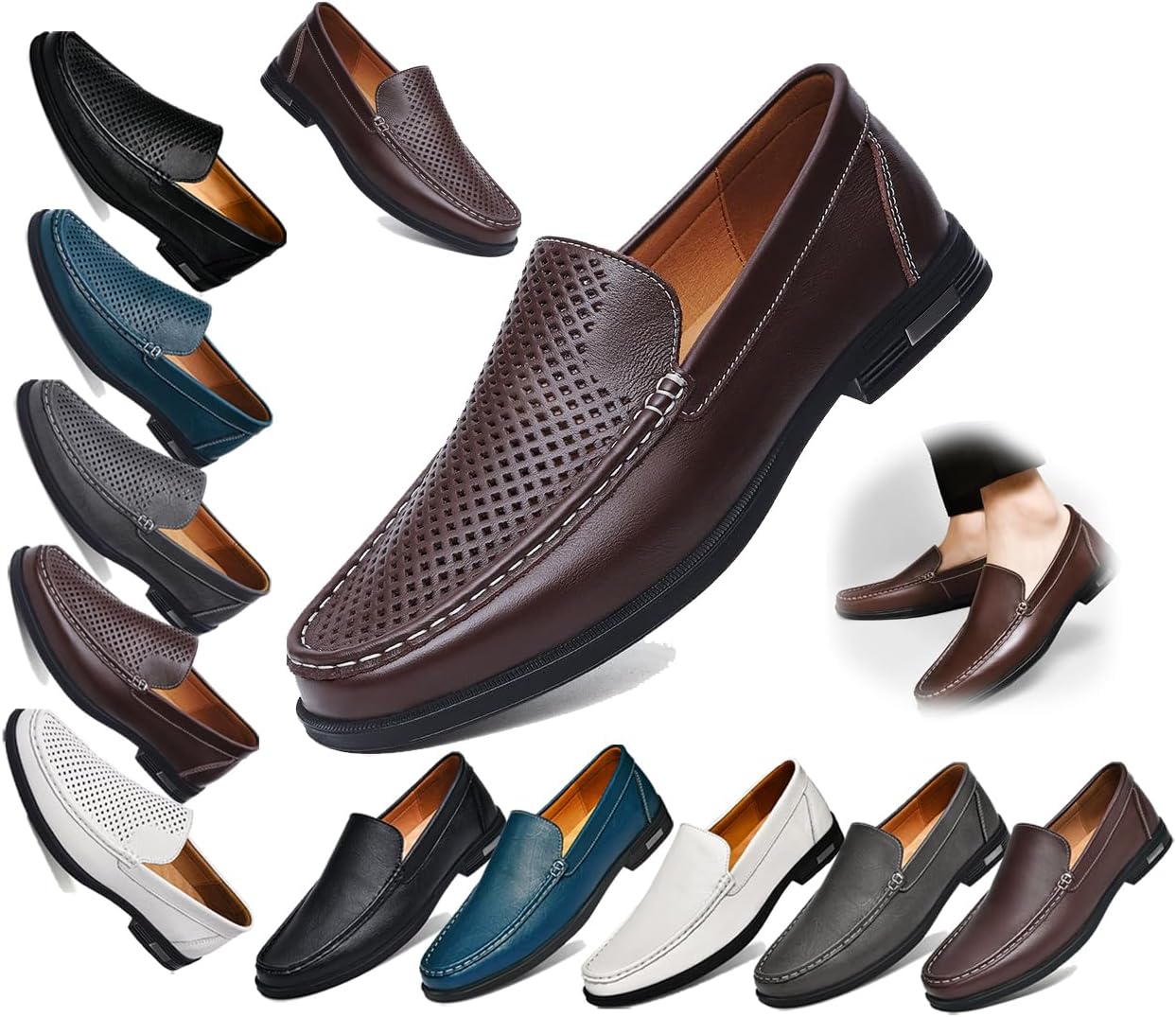 

Мужские кожаные лоферы, удобные туфли-слипоны, комфортная повседневная обувь, мужские оксфорды, подходят для работы, бизнеса, офиса и других мероприятий Generic, Brown-1