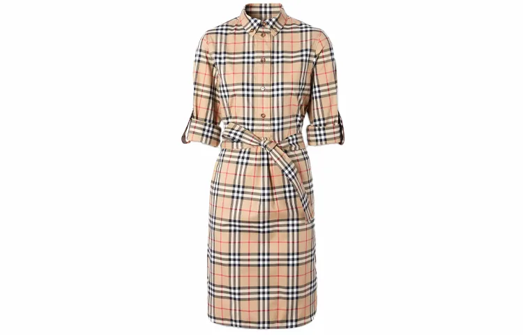 Винтажное платье-рубашка с поясом в клетку Burberry, Archive Beige+Shopping Bag Packaging (Shopping Bag Included) — фото 4