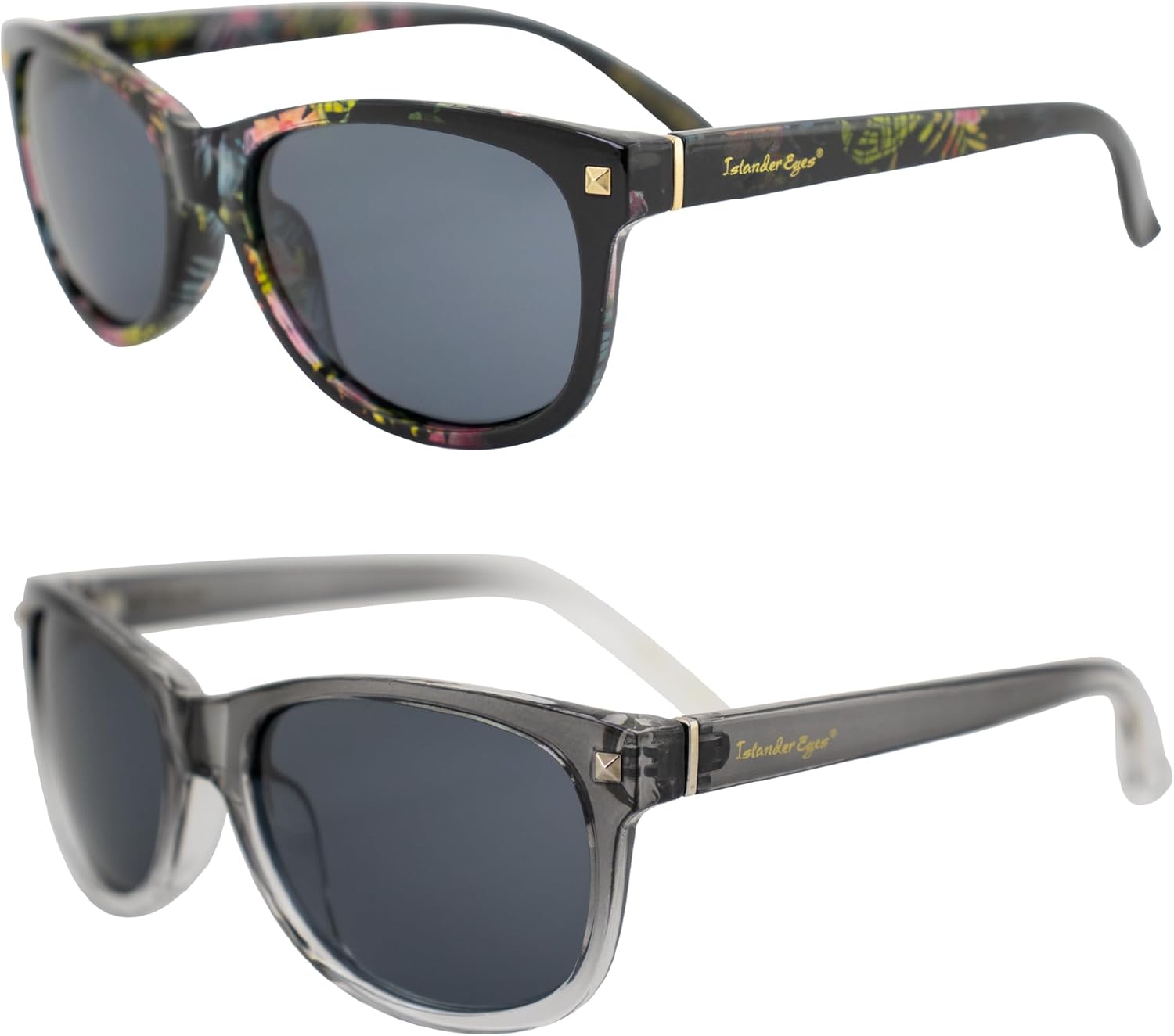 

Женские поляризованные солнцезащитные очки Barbados, 2 пары, черные с цветочным принтом и градиентной серо-прозрачной оправой, с дымчатыми линзами Islander Eyes, Multicolored