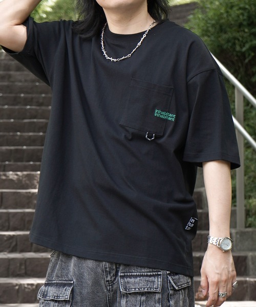 

Футболка с коротким рукавом, вышитым карманом, свободного кроя, унисекс INHABITANT, черный