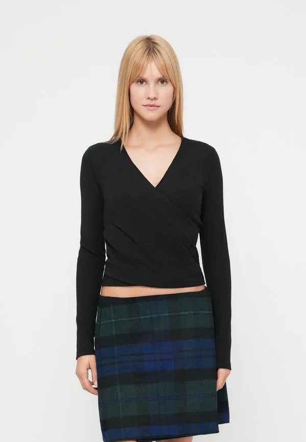 Широкий топ с запахом и длинными рукавами Gap, Black