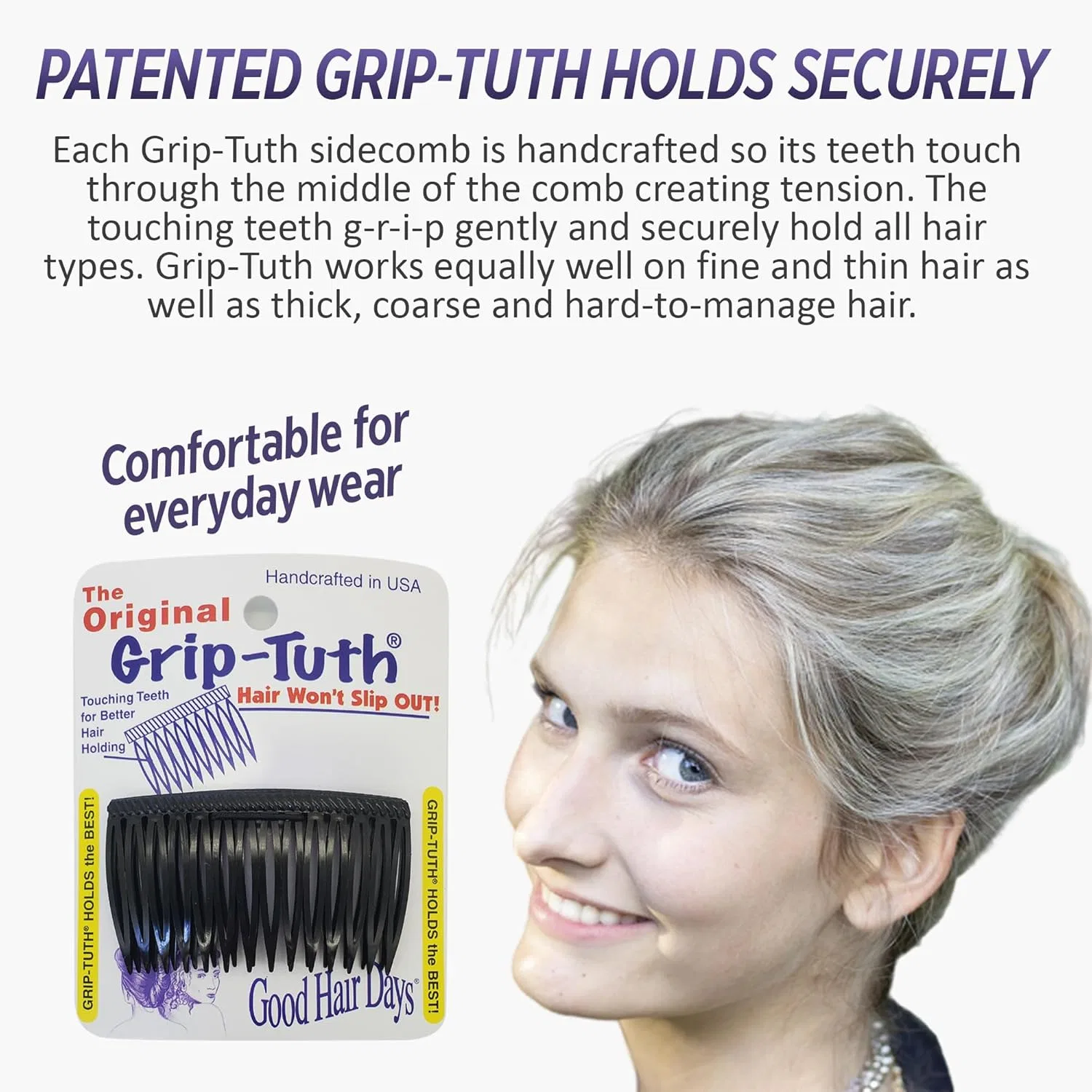 Набор декоративных гребней для волос «Grip‑Tuth Shorty Tuck Combs» от Good Hair Days Good Hair Days, Crystal — фото 2