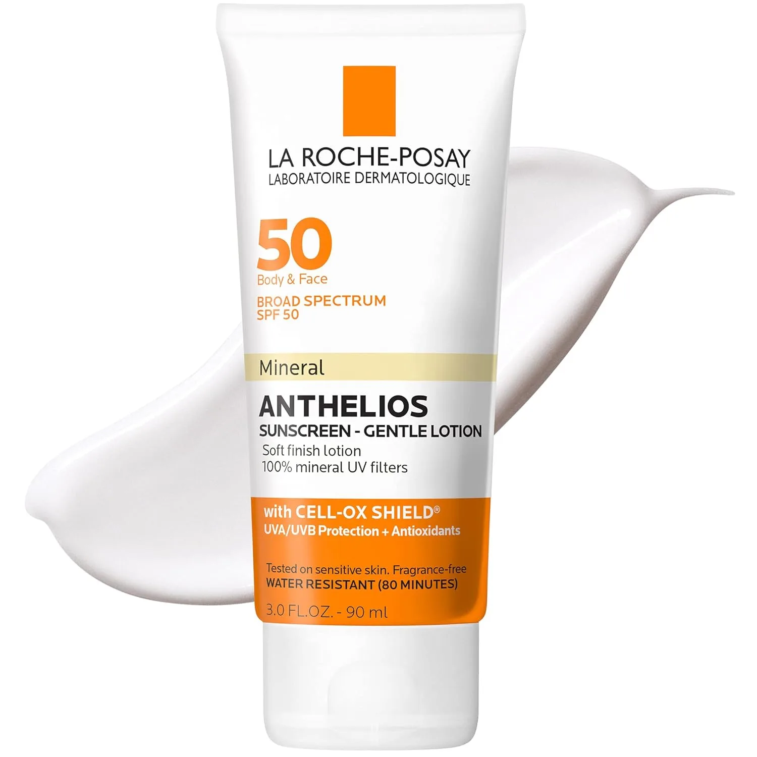 La Roche-Posay Anthelios Mineral Sunscreen SPF 50 Gentle Lotion, широкий спектр SPF + антиоксиданты, солнцезащитное средство для лица и тела, диоксид титана и оксид цинка, без оксибензона, без масел 88,7 мл, white