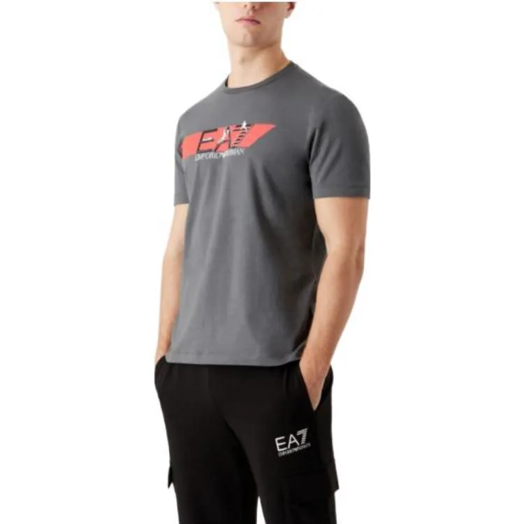 EMPORIO ARMANI Футболка EA7 мужская Iron Gray с круглым вырезом Moderate Straight Fit — фото 4