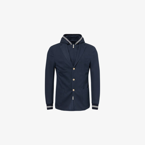 

Хлопковый пикейный блейзер с капюшоном и лацканами с вырезом Eleventy, синий