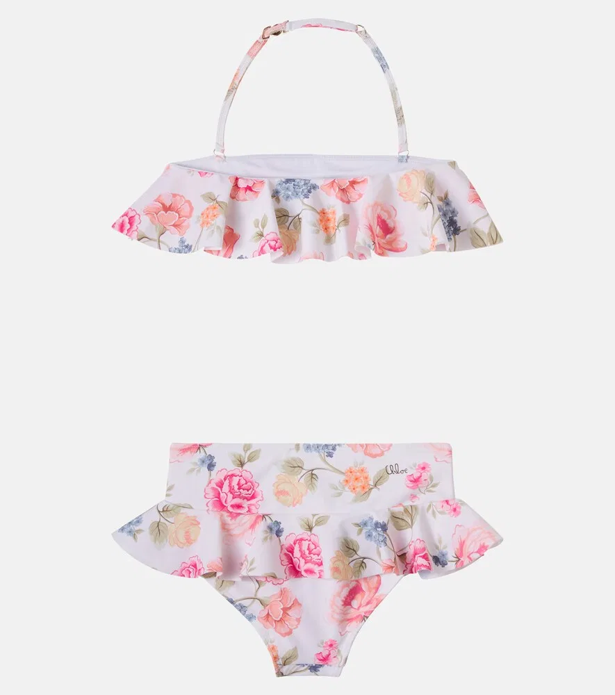 Бикини с цветочным принтом и оборками Chloé Kids, мультиколор — фото 2