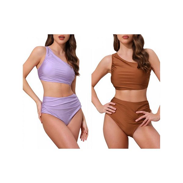 

2 комплекта женского купальника бикини с одно плечом, 2 предмета: топ с эффектом пуш-ап и низ с контролем живота Inspire Chic, Light Purple Brown, Коричневый, 2 комплекта женского купальника бикини с одно плечом, 2 предмета: топ с эффектом пуш-ап и низ с 
