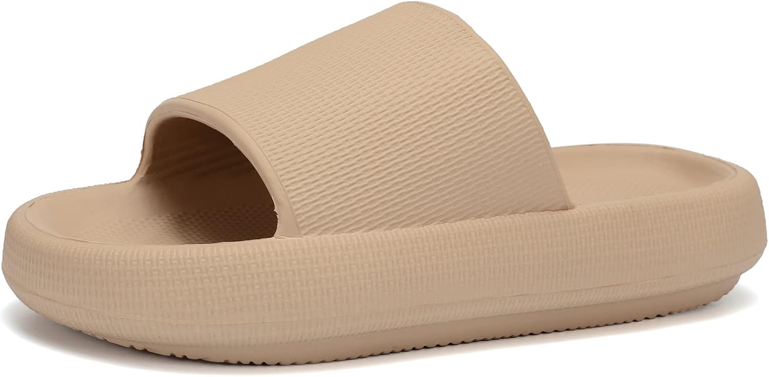 

Тапочки-подушки EQUICK Cloud для женщин и мужчин, Душевые тапочки для ванной, Очень мягкие, С амортизирующей толстой подошвой, Для дома и улицы, Slide Milk Tea-ultrasoft-version