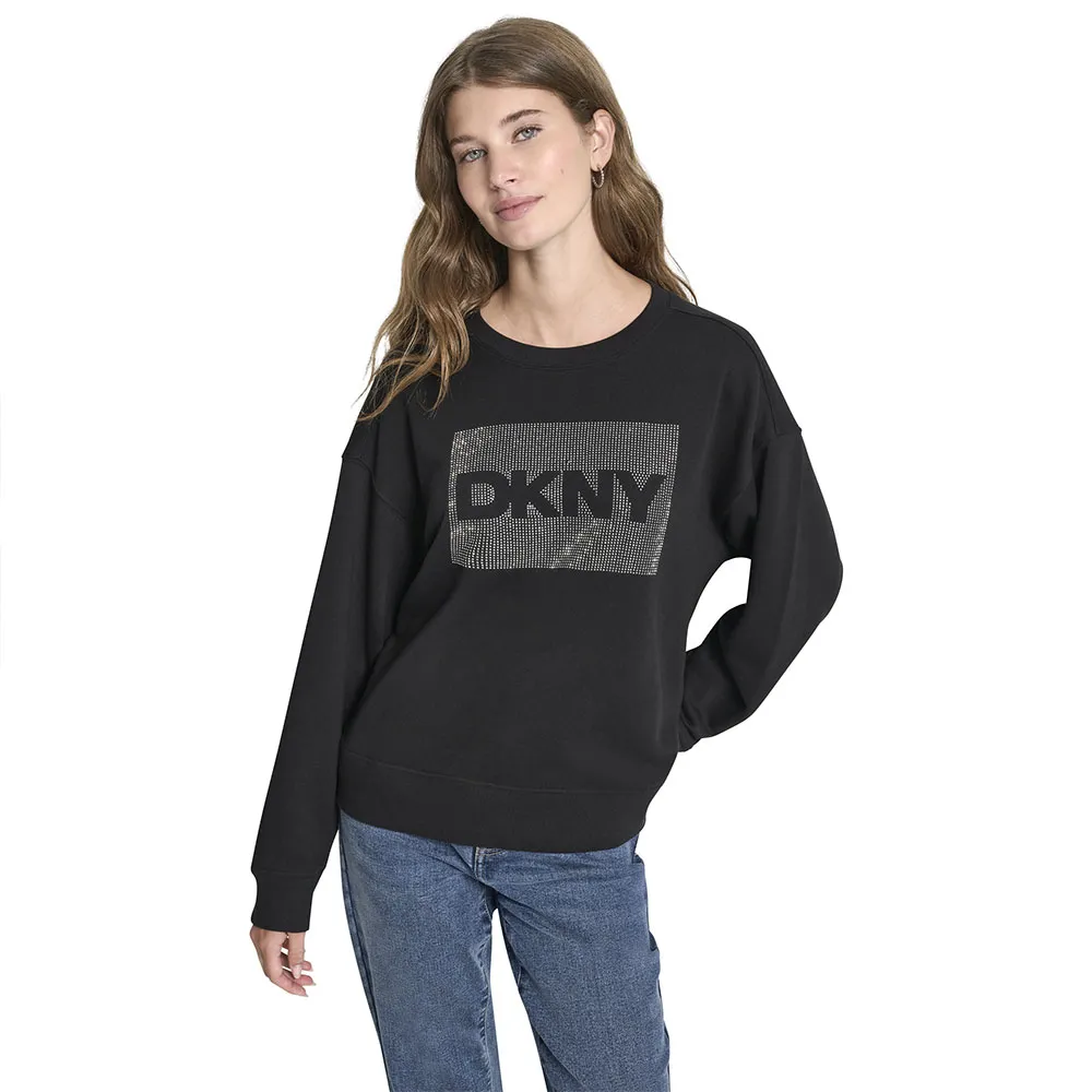 

Толстовка DKNY с логотипом и стразами, свободного кроя, черный