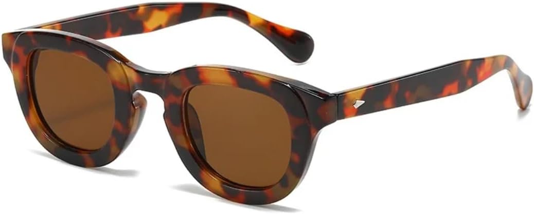 

Овальные солнцезащитные очки для женщин с заклепками, защита от УФ-излучения UV400, винтажные круглые солнцезащитные очки для мужчин, модные роскошные серые солнцезащитные очки с леопардовым принтом SZVVBKK, Leopard Tea