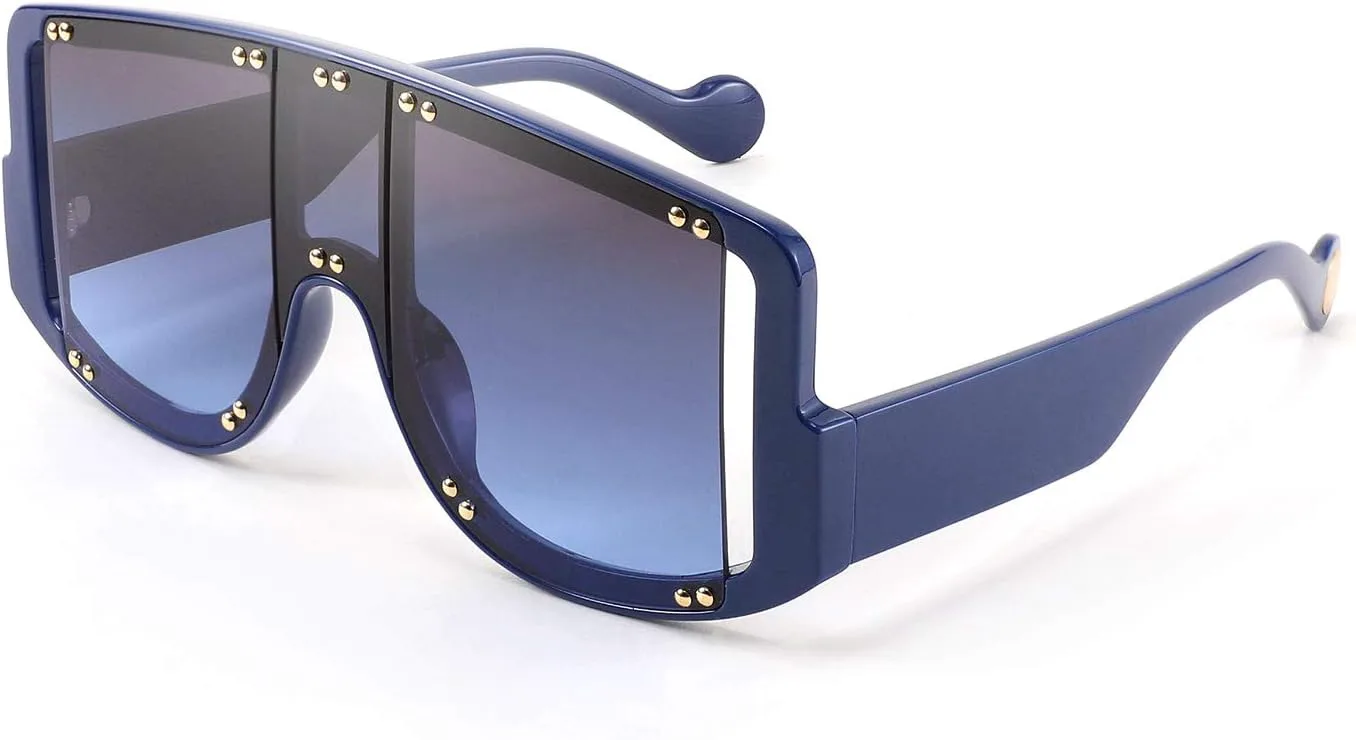 

FEISEDY Большие квадратные солнцезащитные очки в модной оправе с металлическими заклепками, уникальные женские трендовые очки, B4029, Blue Frame & Blue Lens