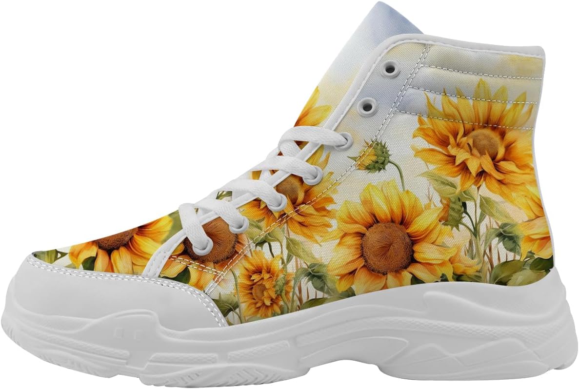 

Женские высокие кеды Quorax Sunflower на платформе, кеды на шнуровке из хлопка, подарок для нее или для него, белый