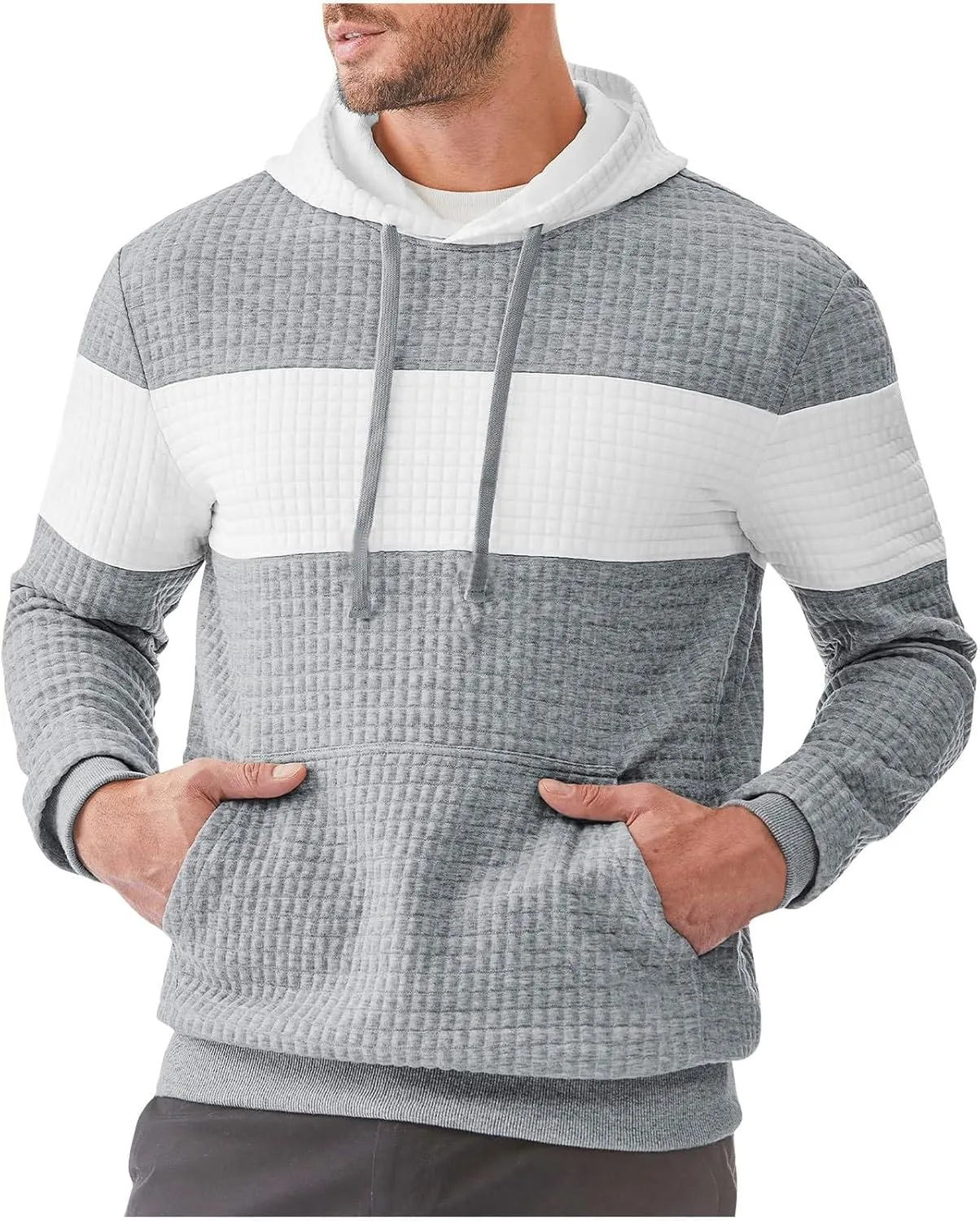 

Мужской худи с вафельной фактурой, клетчатый джаккард, длинный рукав PETCDIM