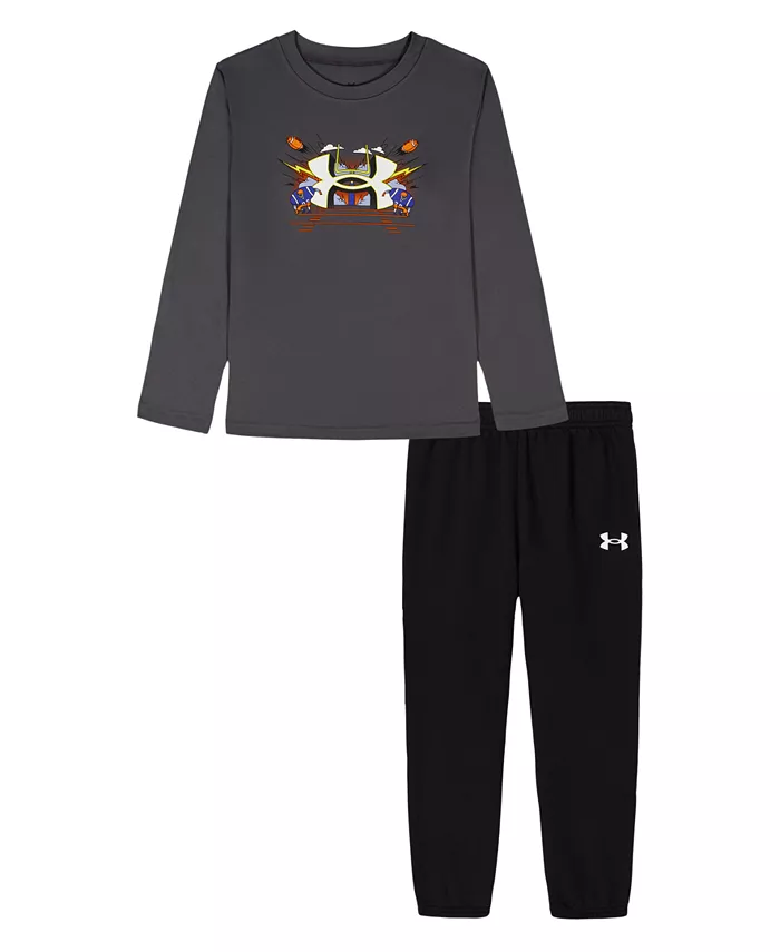 

Мальчики 2T-7 2-предметный комплект с логотипом: худи на молнии и брюки Under Armour, серый