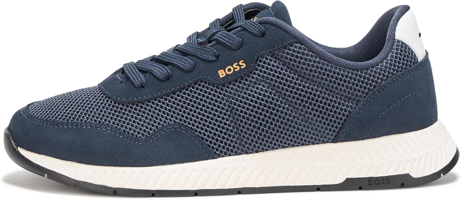 Кроссовки низкие мужские BOSS из комбинированной кожи, Charcoal Blue — фото 2
