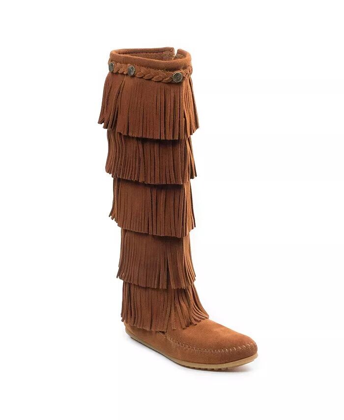 Женские замшевые пятислойные ботинки с бахромой Minnetonka, коричневый