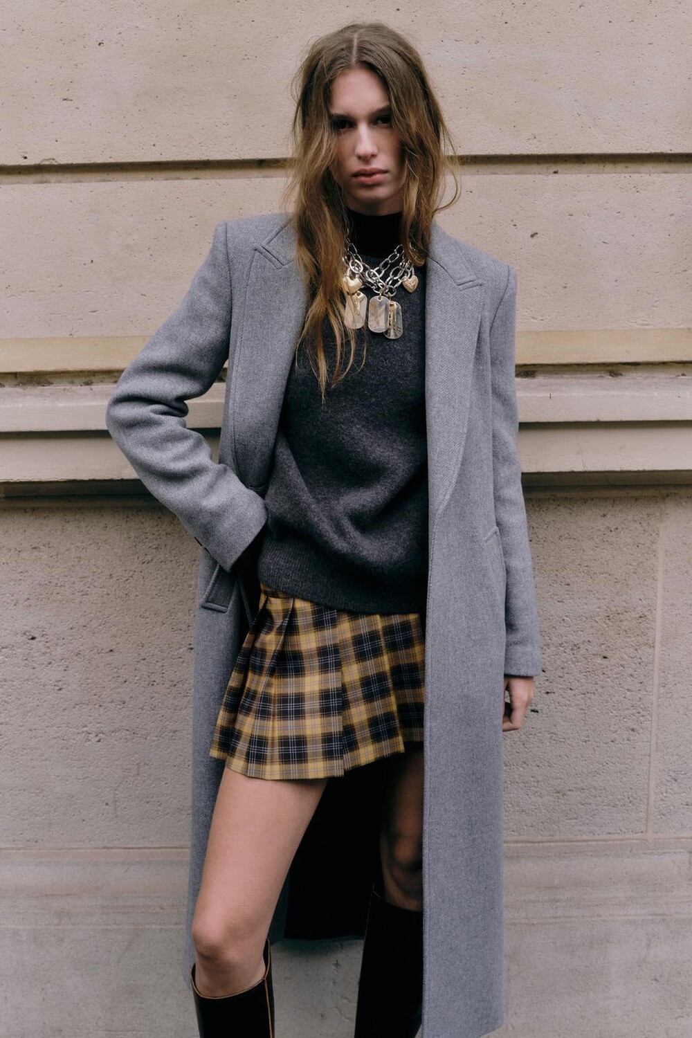 

Брюки-кюлоты в клетку с молнией ZARA, черный/желтый