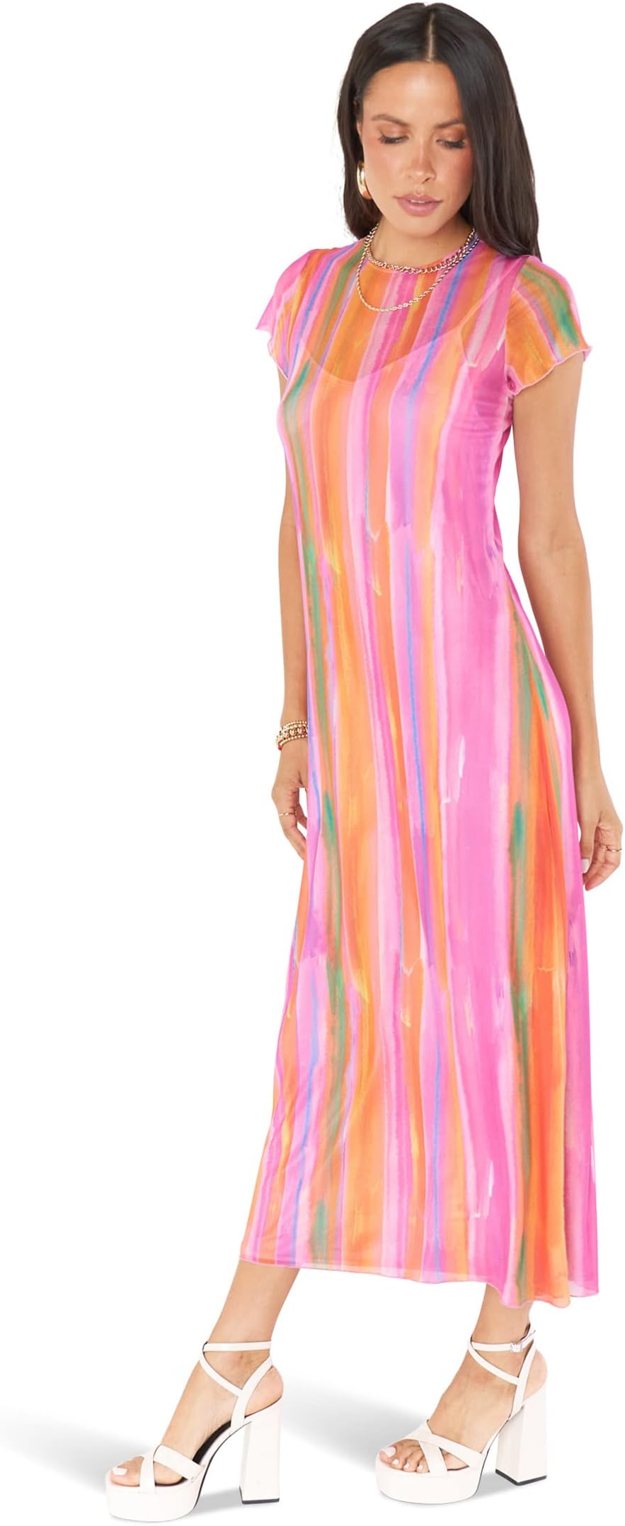 

Платье Show Me Your Mumu Molly Midi Dress, цвет Sunrise Stripe Mesh