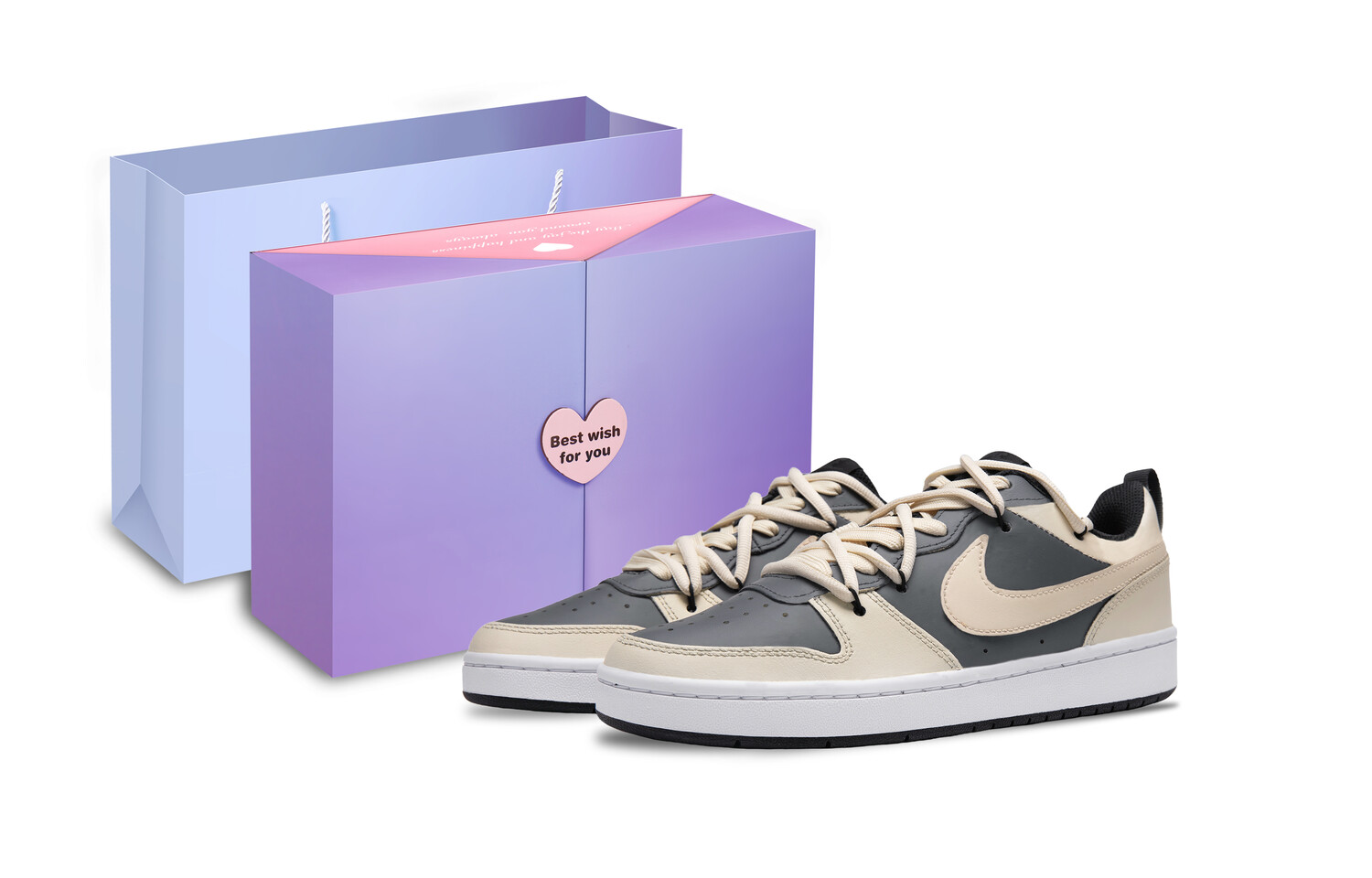 

Кроссовки Nike Court Borough Skateboarding Shoes Women's Low-top Beige/Black, бежевый/черный