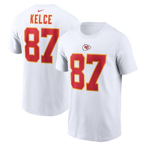 

Мужская футболка travis kelce white kansas city chiefs с именем игрока и номером Nike