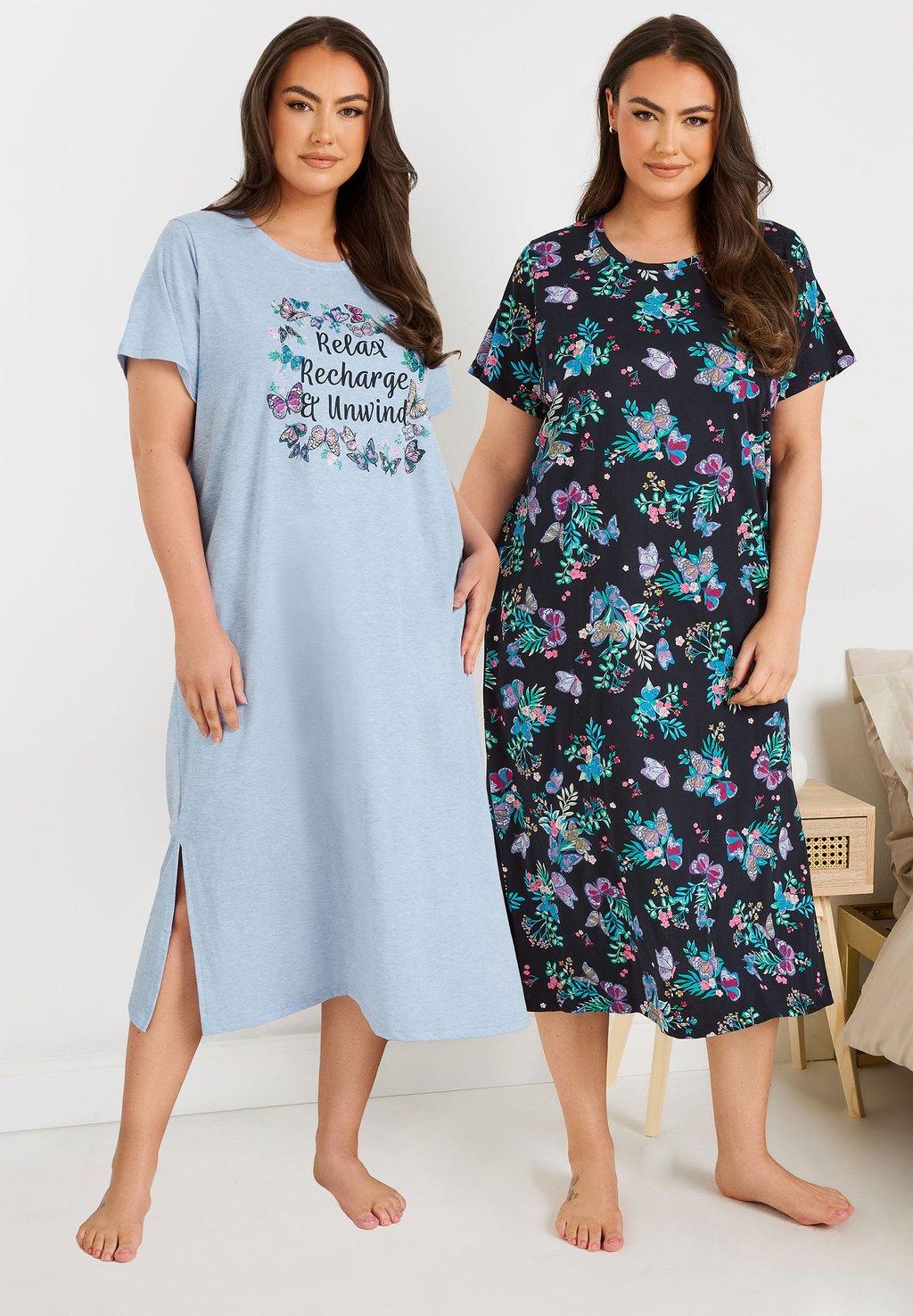

Ночная рубашка 2 PACK PRINT Yours Clothing, синий