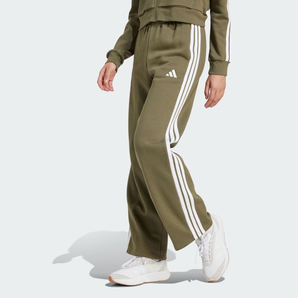 Спортивные брюки Adidas Essentials 3-Stripes Open-Hem Fleece, оливковый/белый — фото 2