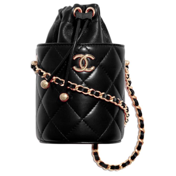 Chanel Сумка-ведро из овечьей кожи, наплечная сумка, сумка через плечо, женская сумка-кроссбоди, маленькая, черная
