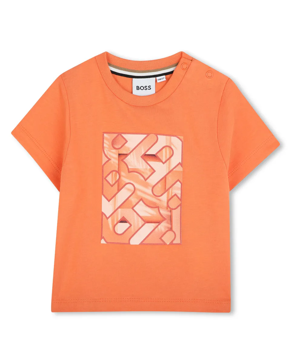 

Оранжевая хлопковая футболка для мальчика BOSS Kidswear, коралловый