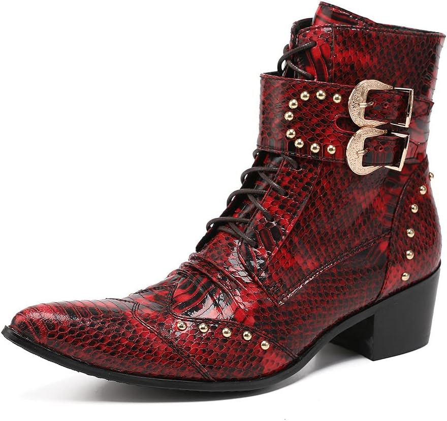 

Мужские повседневные сапоги Santimon с полувысокой посадкой и западным стилем - настоящая кожа, шнуровка, ковбойские оксфорды с молнией для выпускного, вечеринок, диско, певцов и бального танца, красный