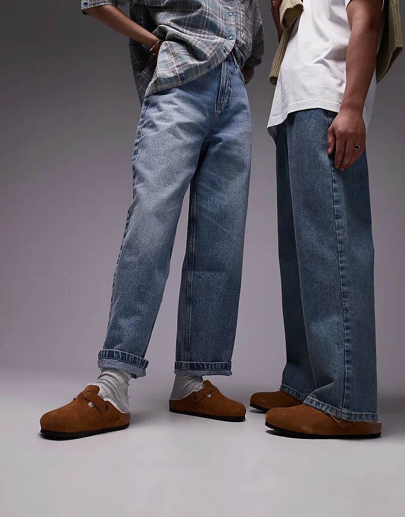 Сабо Birkenstock Unisex Boston с подкладкой из овчины, светло-коричневая замша — фото 4