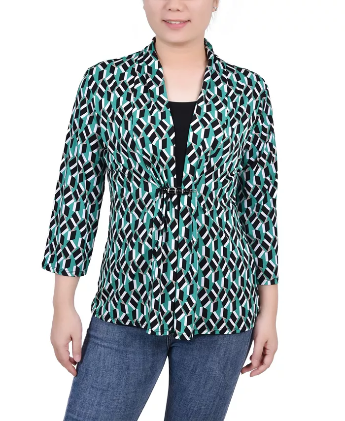 

Миниатюрный топ с двумя рукавами 3/4 NY Collection, зеленый