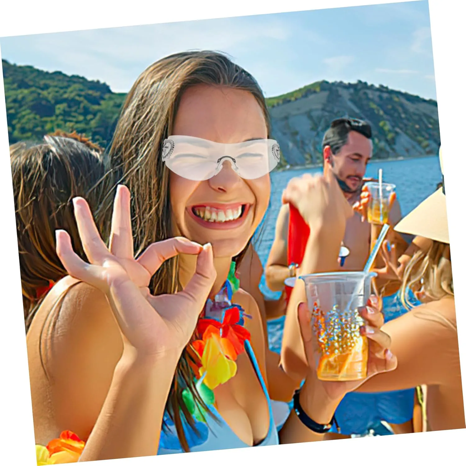 

Женские солнцезащитные очки GALPADA без оправы в форме сердца. Легкие, милые очки в форме сердца с эффектными украшениями для вечеринок на открытом воздухе, White