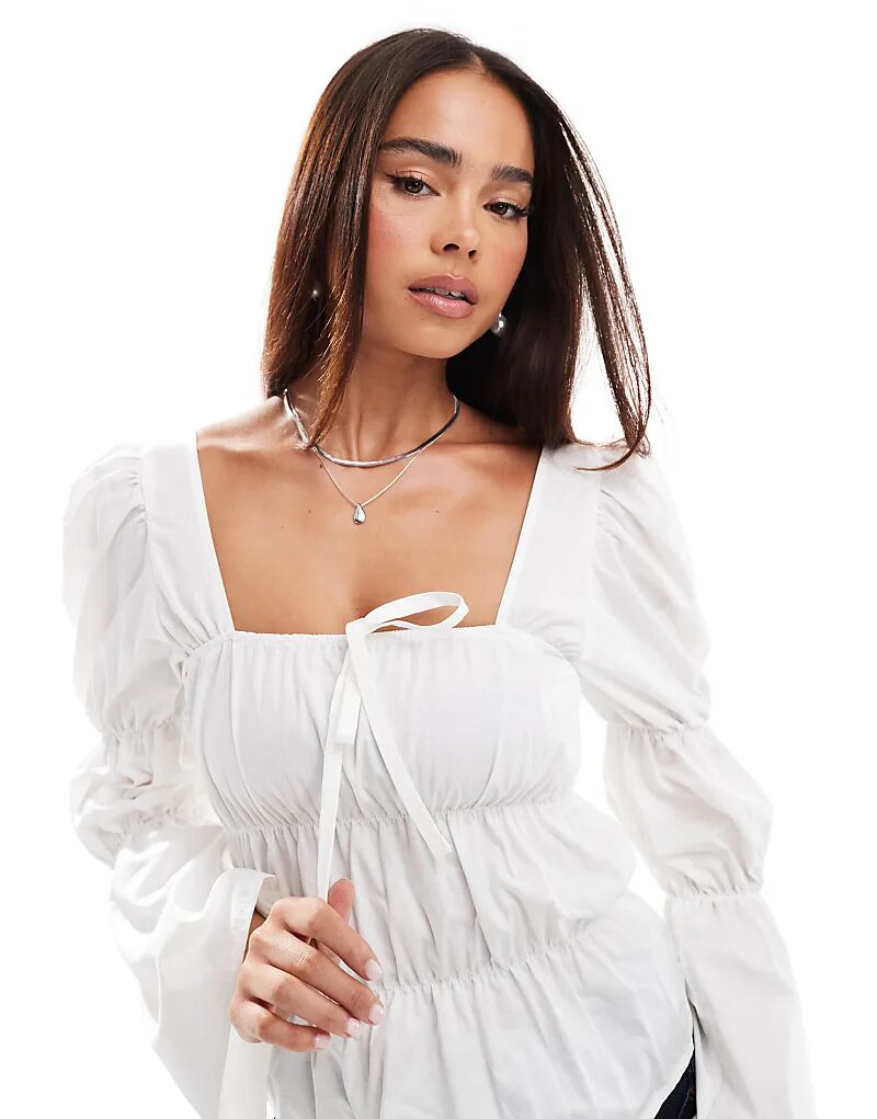 

Блузка с присборенными рукавами цвета экрю ASOS DESIGN