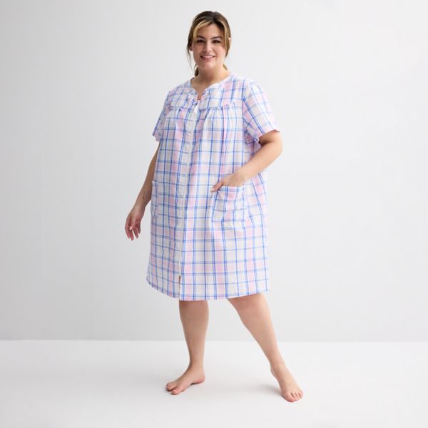 

Короткий тканый халат на молнии больших размеров Croft & Barrow, цвет summer plaid pink
