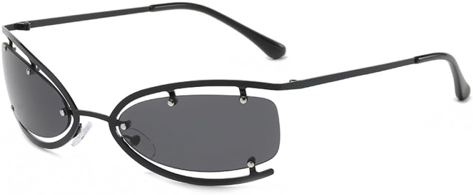 

Полые солнцезащитные очки для женщин в стиле панк, без оправы, очки «кошачий глаз», винтажные очки для вечеринок, защита от УФ-излучения UV400 для женщин и мужчин LANGSER, Black Grey