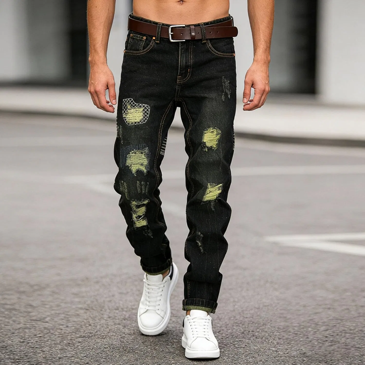Джинсы рваные, Regular Fit, Black — фото 4