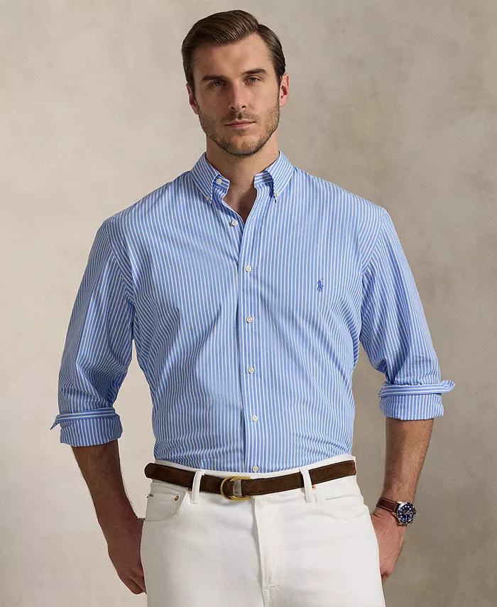 

Мужская просторная поплиновая рубашка Big & Tall Poplin Sport Shirt Polo Ralph Lauren, синий