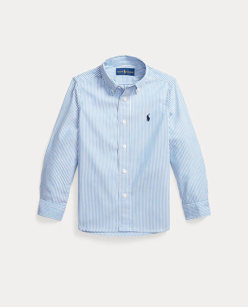 

Полосатая хлопковая рубашка для мальчика Polo Ralph Lauren, светло-голубой