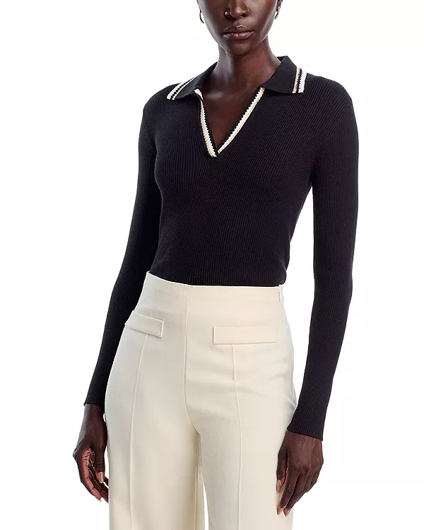 

Пуловер с длинными рукавами и воротником в рубчик T Tahari, черный