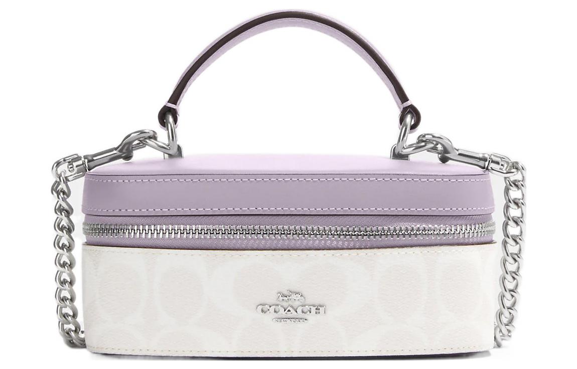 

COACH Сумка-коробка из холста с кожей, дамская сумочка, сумка через плечо, сумка-трансформер Trumpets, женская, белая и фиолетовая