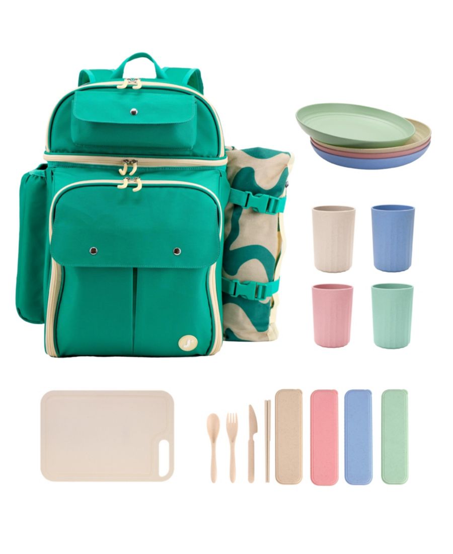 

Рюкзак для пикника с термоизолированными отделениями и ковриком для пикника J World, Green