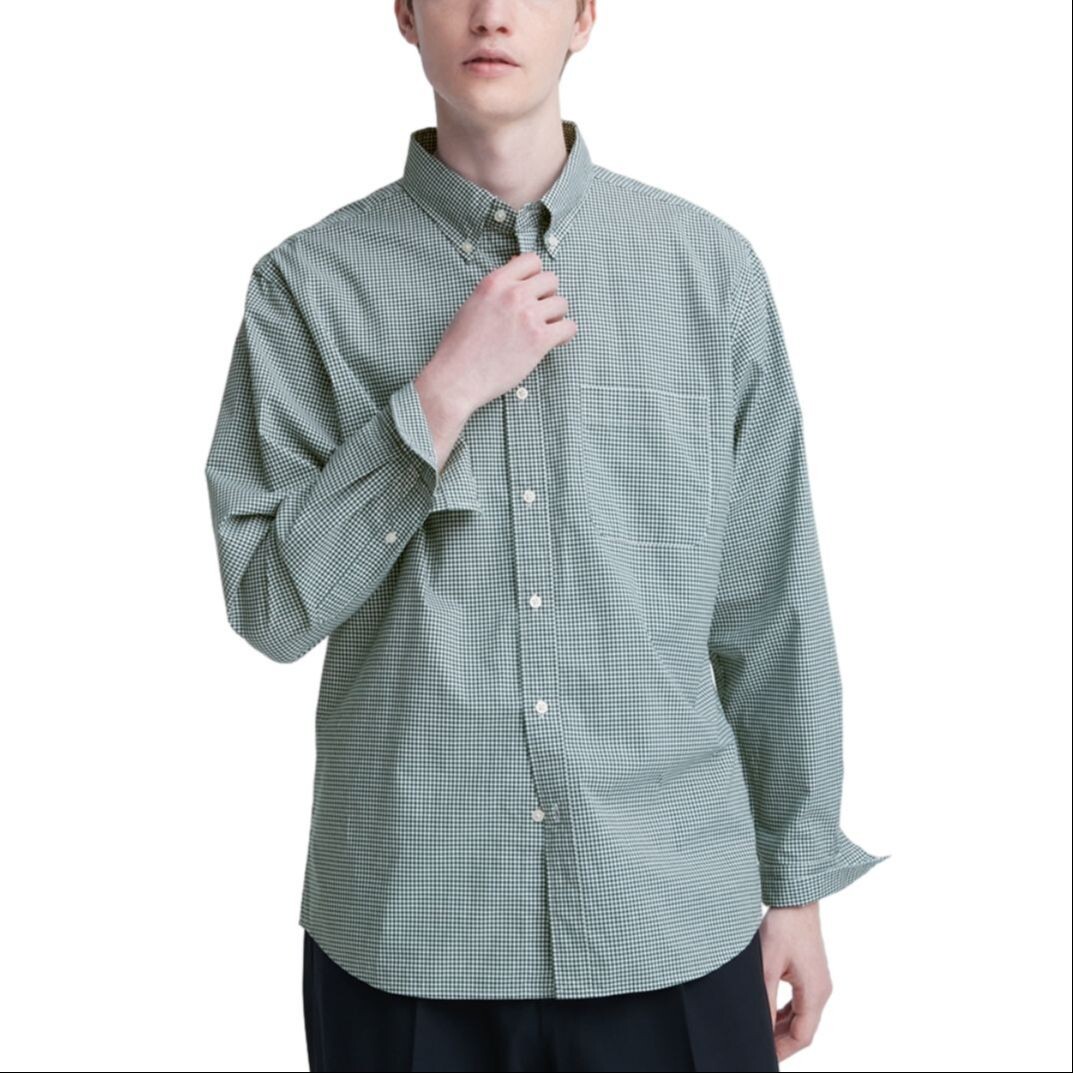 Рубашка унисекс темно-зеленая Uniqlo, темно-зеленый — фото 2