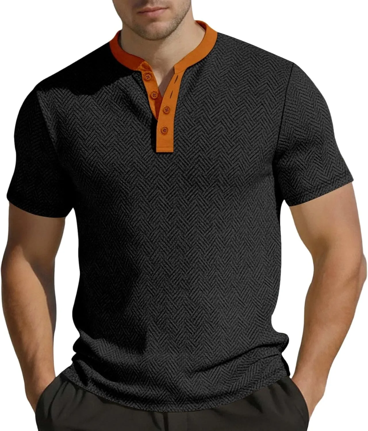 

Мужская футболка хенли с коротким рукавом, легкая и удобная